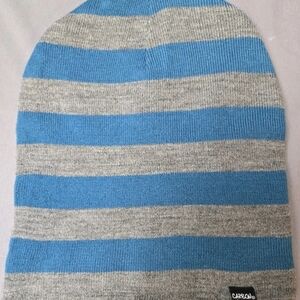 Carbon Elements Striped Gray Blue Reversible Beanie